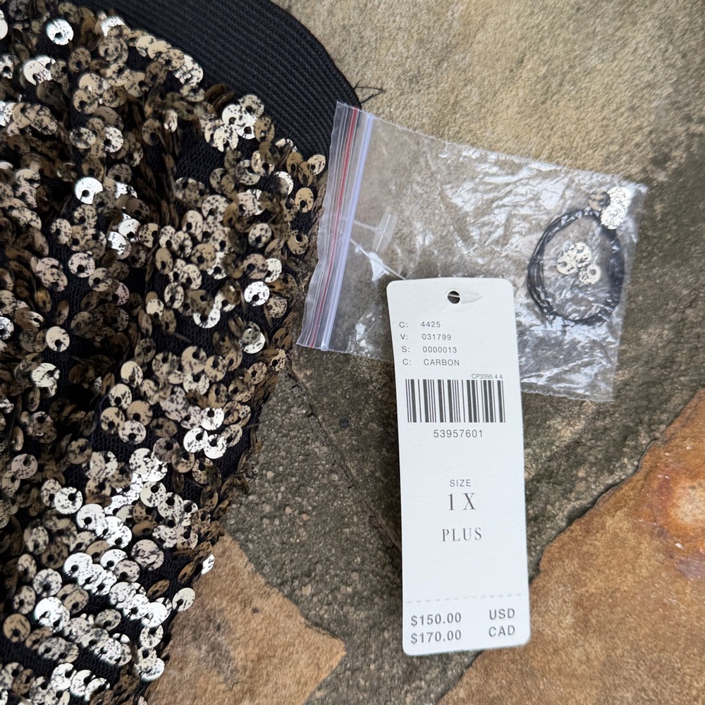Anthropologie Plus size 1X Black and Gold Sequin Skirt NWT - Picture 5 of 6